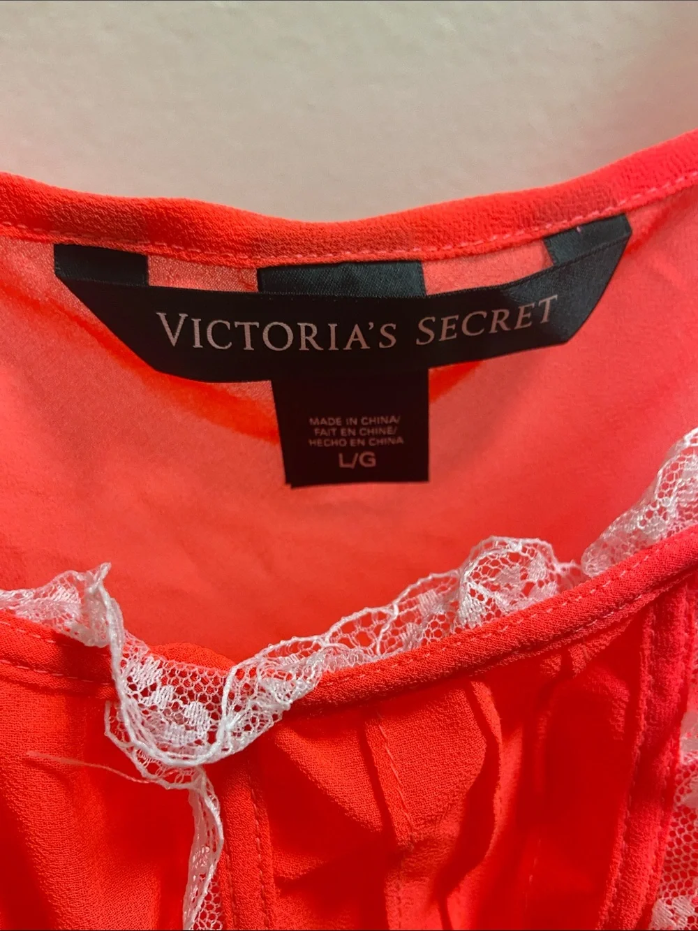 Victoria's Secret Neon Coral Lace-Trim Sleep Chemise